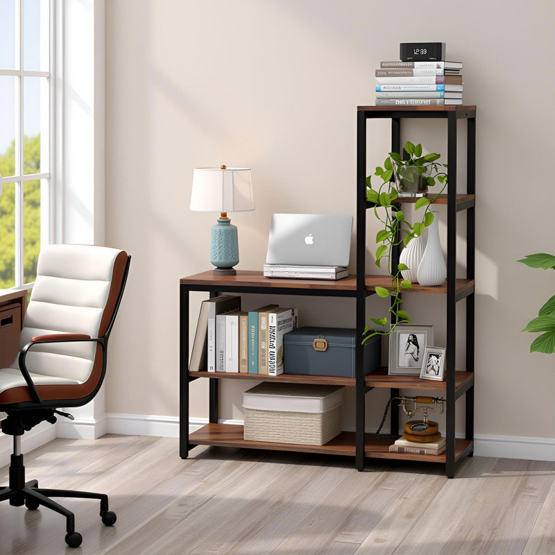 Elizah Geometric Bookcase, Brown/Black