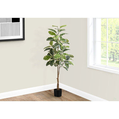 Plante artificielle, 52 po de hauteur, hévéa, intérieur, faux, faux, plancher, verdure, pot, véritable touche, décoratif, feuilles vertes, pot noir