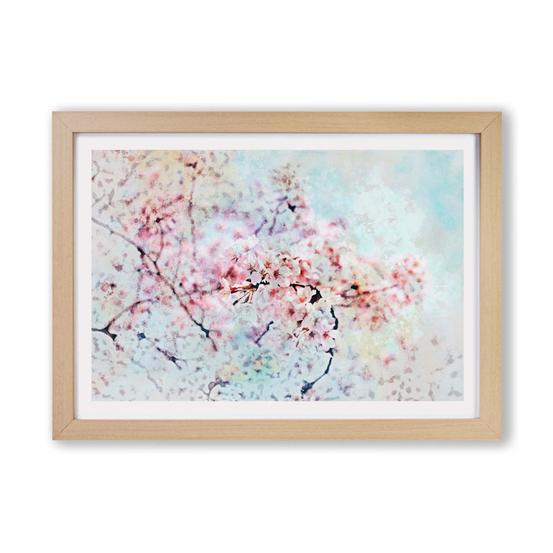 Japanese Cherry Tree in Pink - Framed Print, 62cm H x 87cm W x 2cm D, Oak