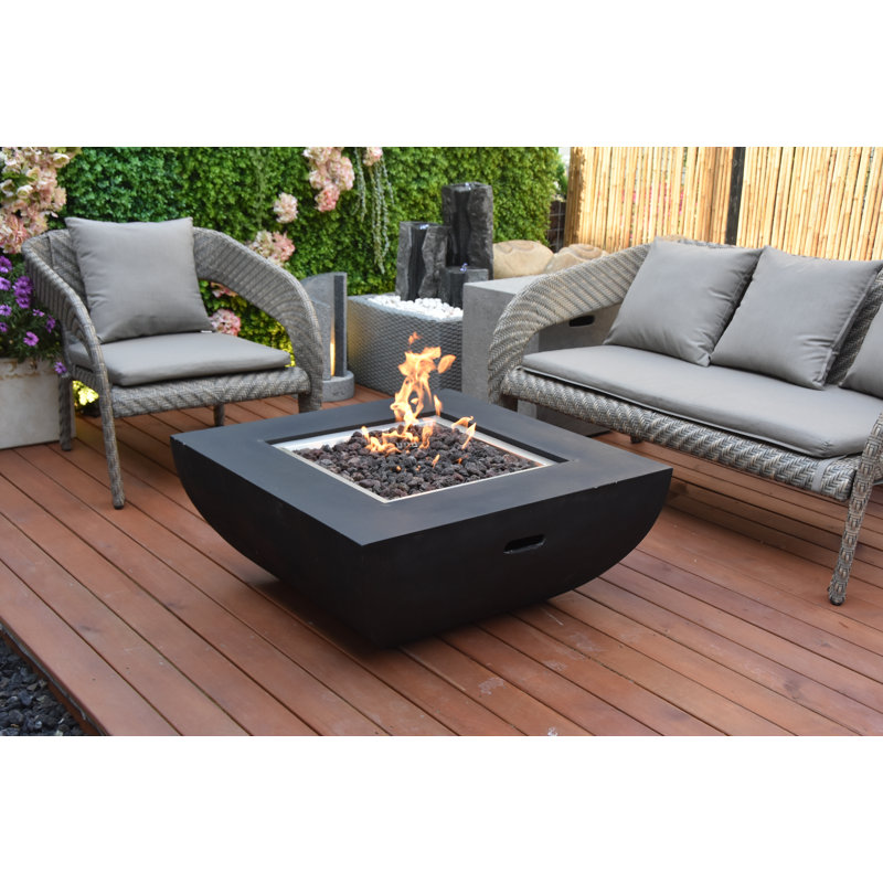 Black 37-Inch Square Gas Fire Pit Table