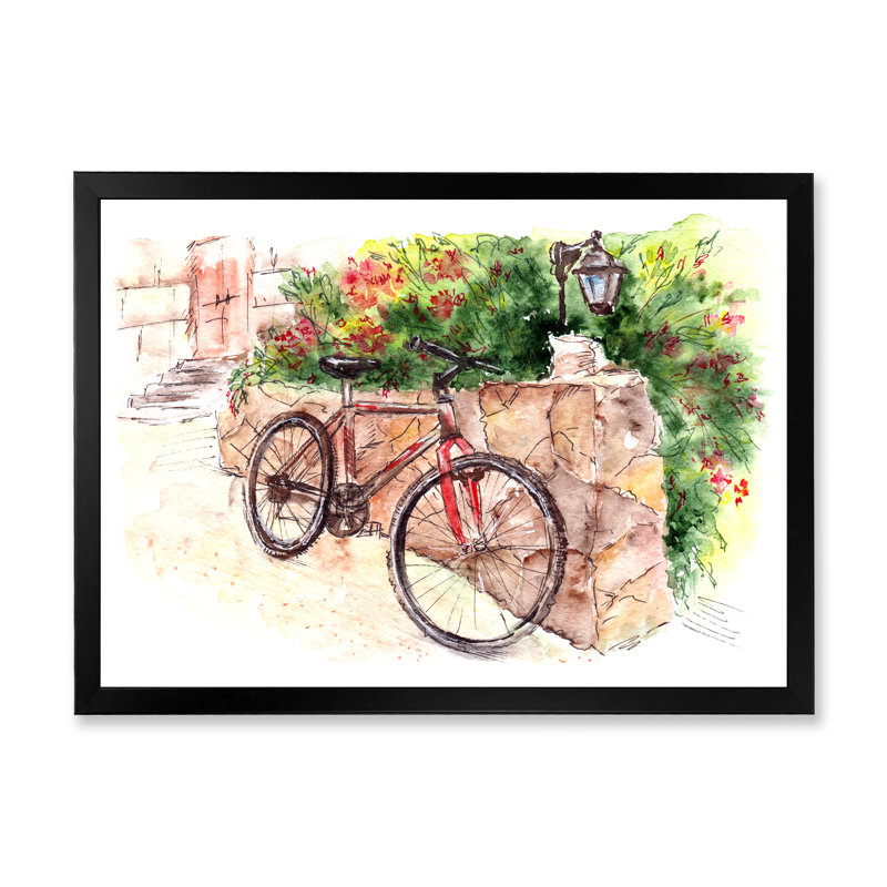 Impression florale sur toile avec bicyclette, Cadre noir, H 8 po x l 12 po x P 1 po