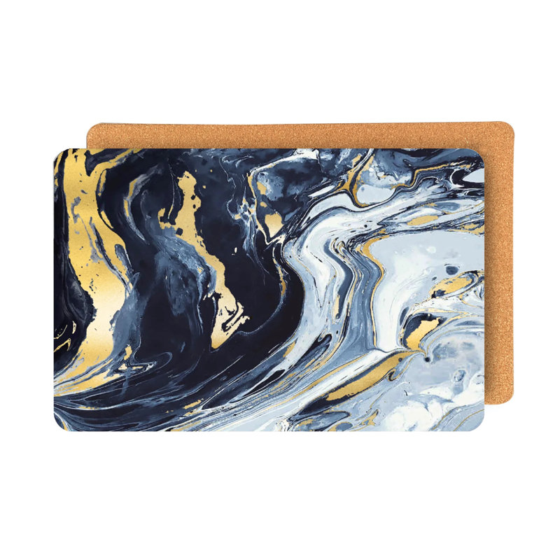 Placemats Dining Table Mat Table Decor Washable Non Slip Agate Rectangle 12 X 18, Navy/Gold