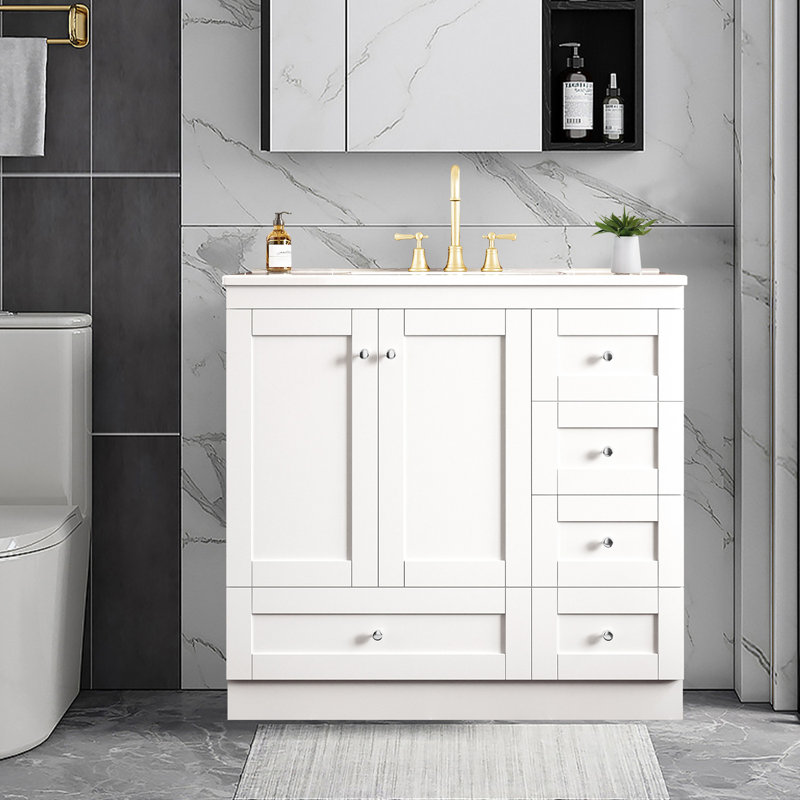 Meuble-lavabo sur pied 36 po avec lavabo en céramique, Blanc