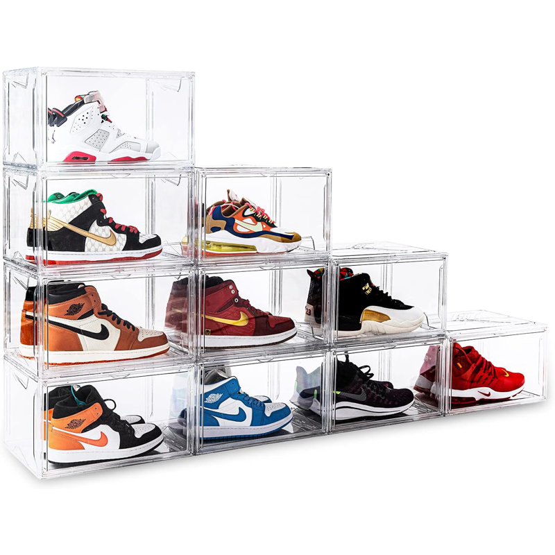 Boîtes de rangement pour chaussures empilables en plastique transparent avec porte magnétique, boîtes de présentation en acrylique pour espadrilles, conception solide et robuste pouvant accueillir jusqu'à 15 personnes