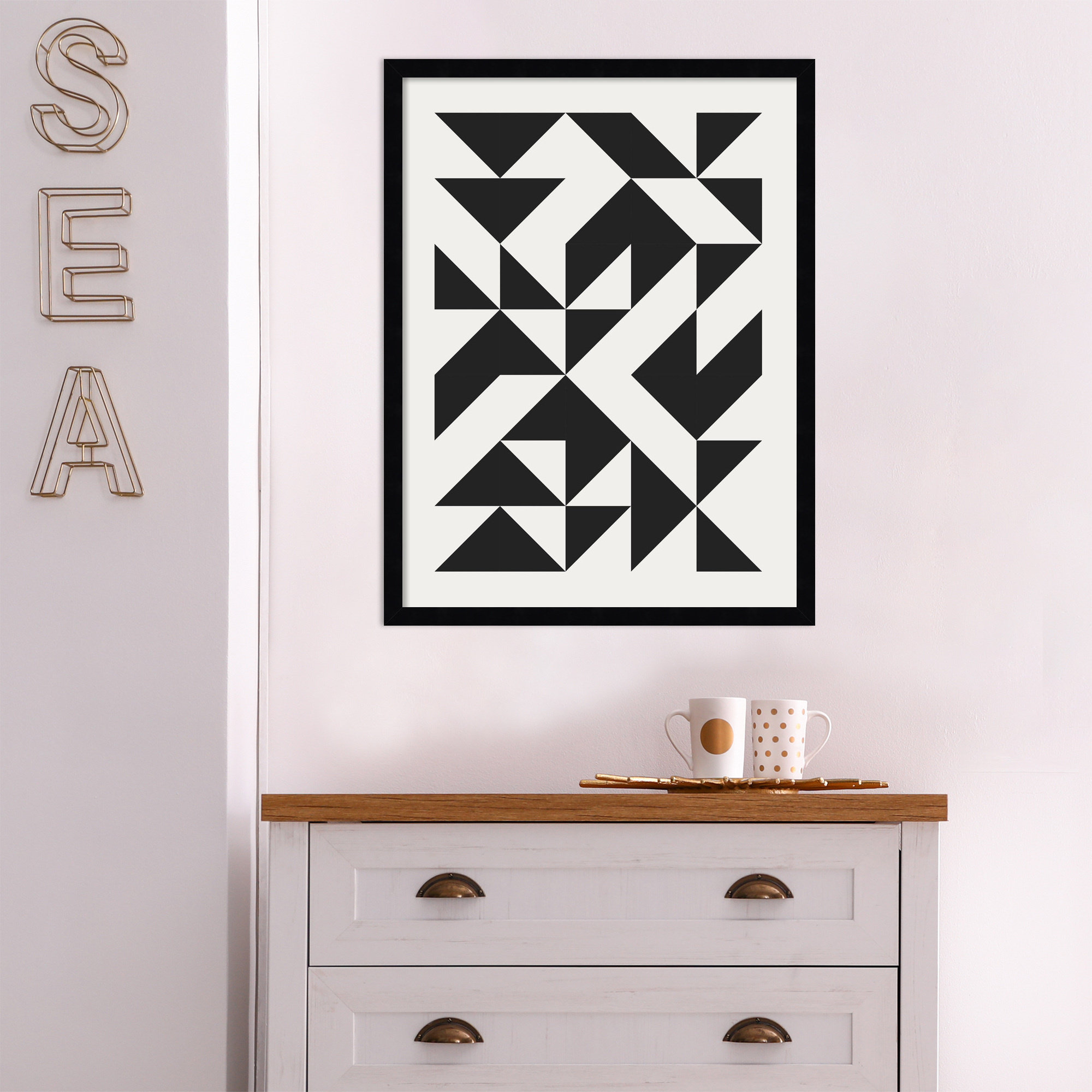Bauhaus Barn Quilt Geometric Black by The Creative Bunch Studio, 25" H x 19" W x 1" D, Black