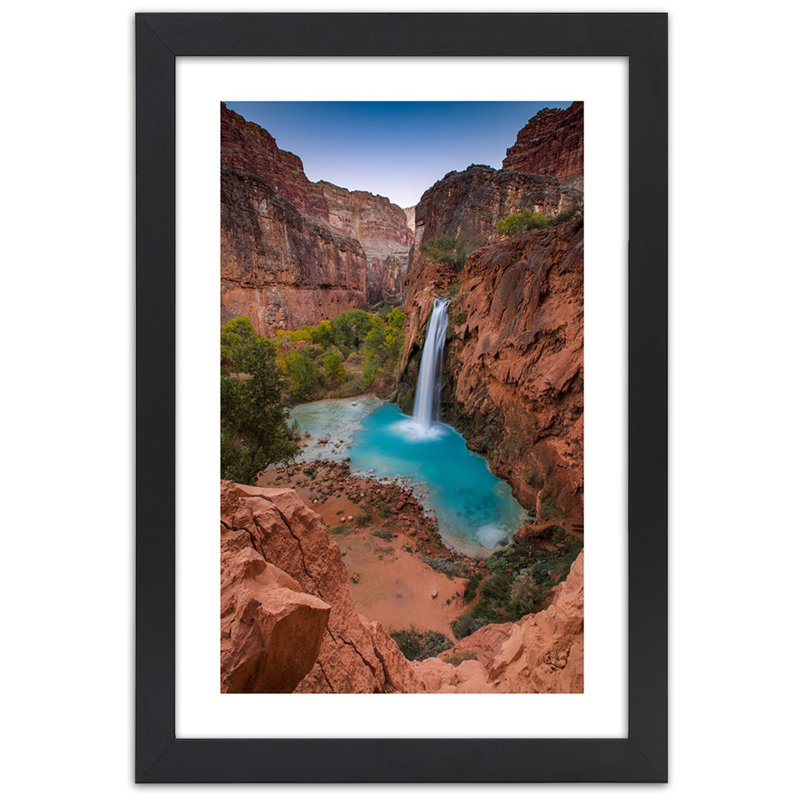 Waterfall Rocks Nature - Single Picture Frame Print, 100cm H x 70cm W, Black