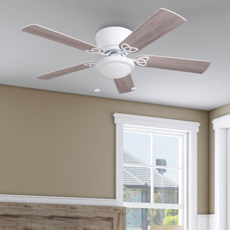Benton 52" Ceiling Fan with LED Light, White with Gray Oak Blades