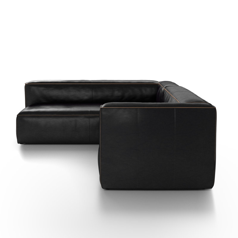 Strom 120" Leather Sectional, Left Hand Facing, Natural Washed Sand Top Grain Leather