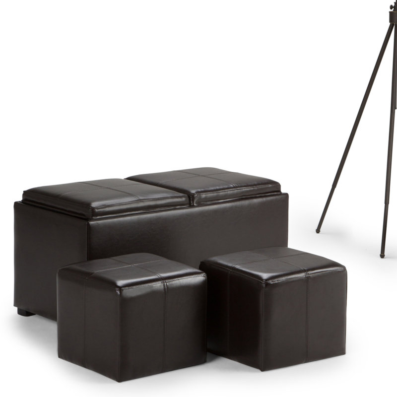 Brown Faux Leather 5-Piece Storage Ottoman Set