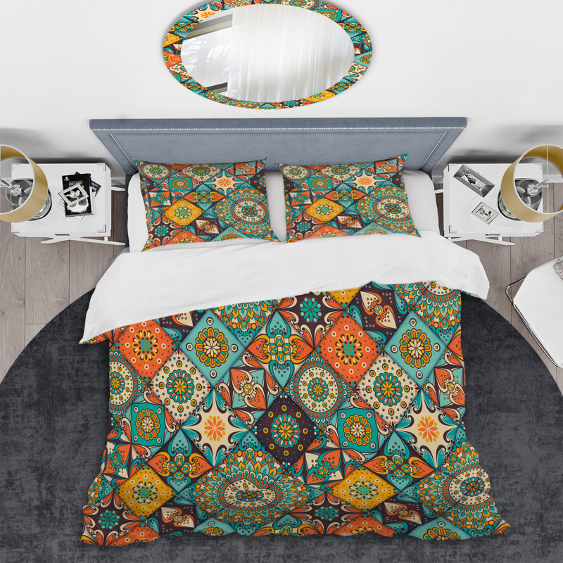 Patchwork floral multicolore - ensemble de housse de couette abstrait - microfibre de polyester