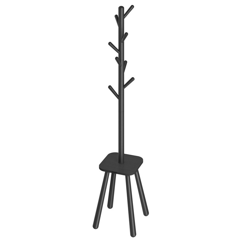 Coat Rack with 8 Hooks and Storage Shelf, Ink Black