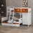 Twin Over Full Wooden Bunk Bed With Built-In Wardrobe, LED Shelves Guardrail And Large Storage