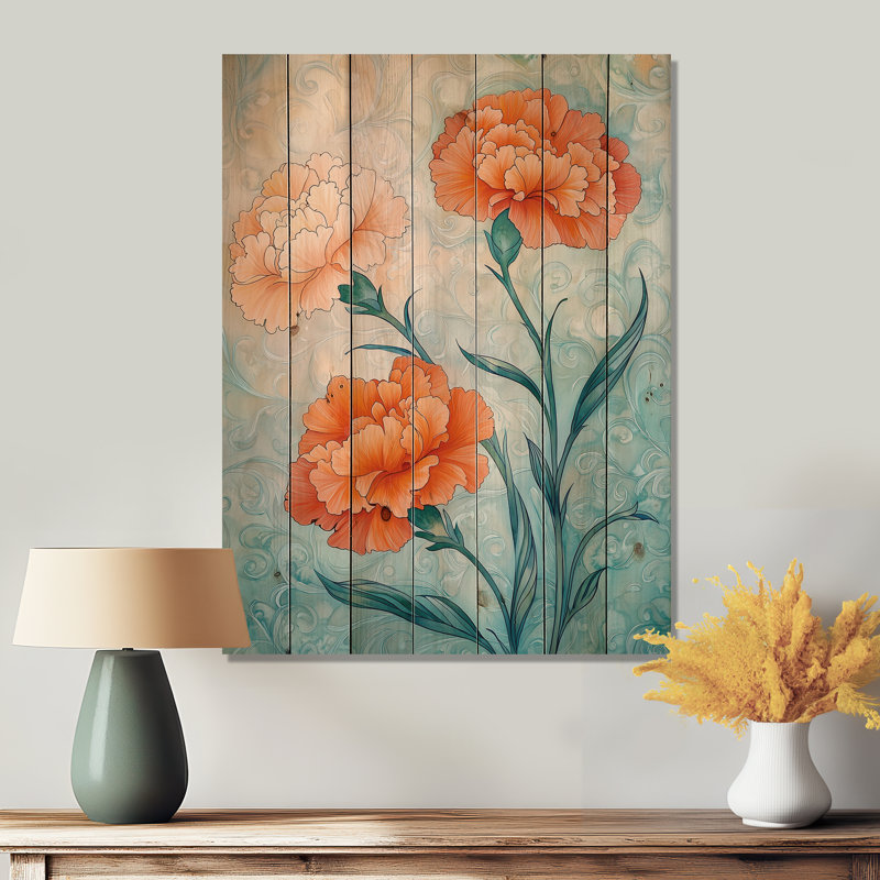 Emerald The Woodland Stream - Carnation Wood Wall Decor On Natural Pine Wood, 20" H x 10" W x 0.78" D