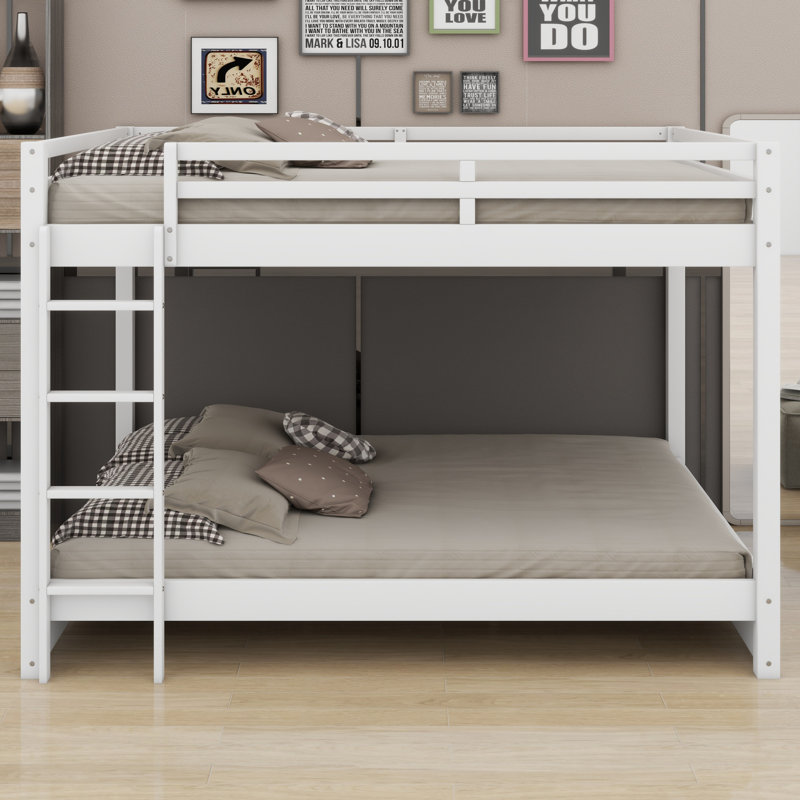 Lit superposé en bois traditionnel avec échelle, White