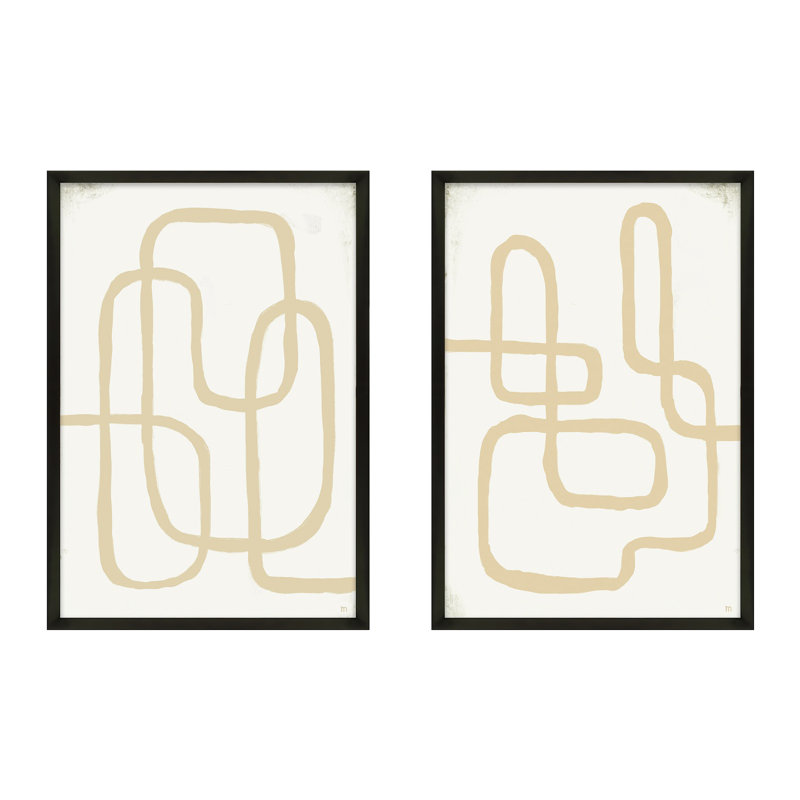 Line Works In White Painting by StudioM, 25" H x 35" W x 1.25" D, Black Framed Paper