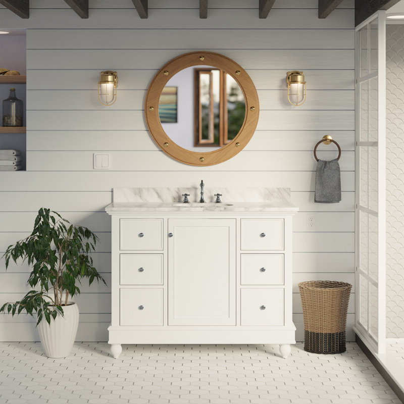 Ensemble de meuble-lavabo simple 42 po Ferdinand, Blanc, Marbre de Carrare
