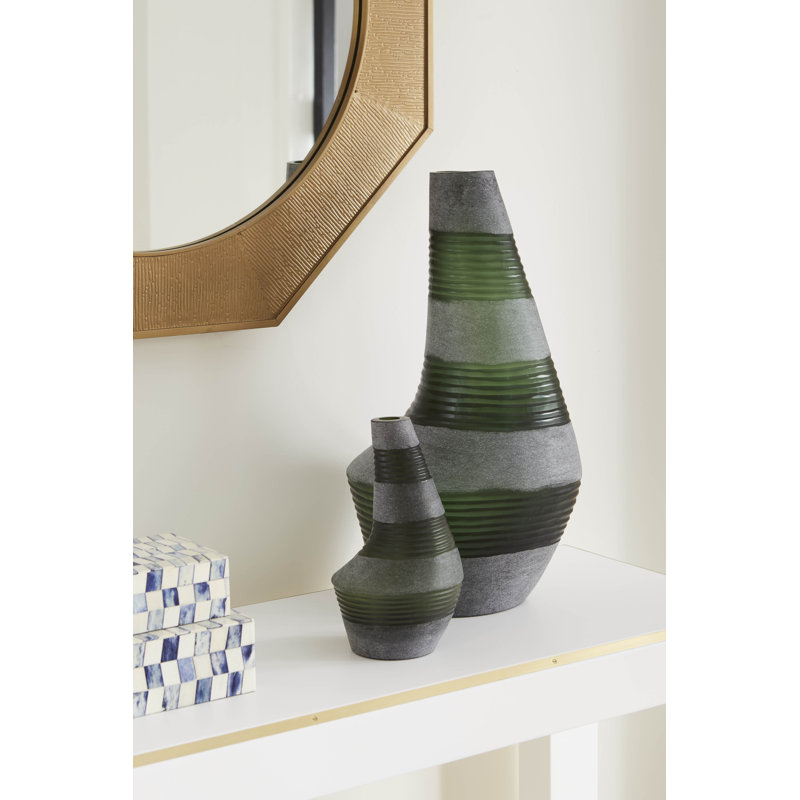Amahle Handmade Handblown Glass Table Vase, Fern Green, 21" H x 11" W x 11" D