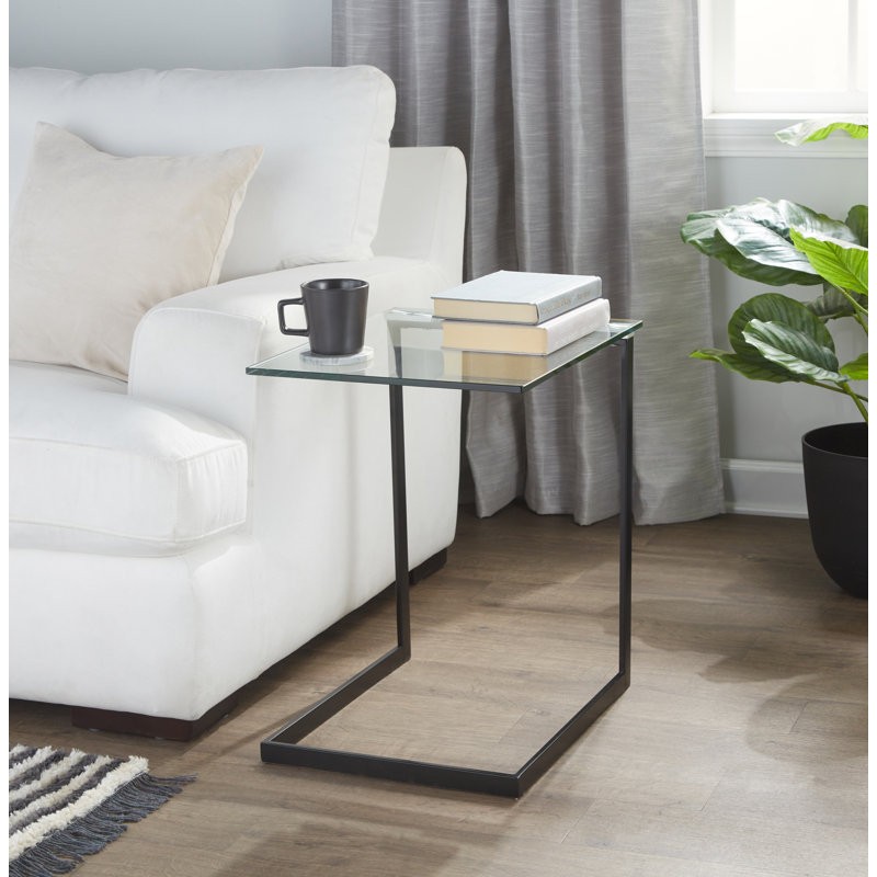 Elsner Tempered Glass C-Shaped Metal End Table, Black