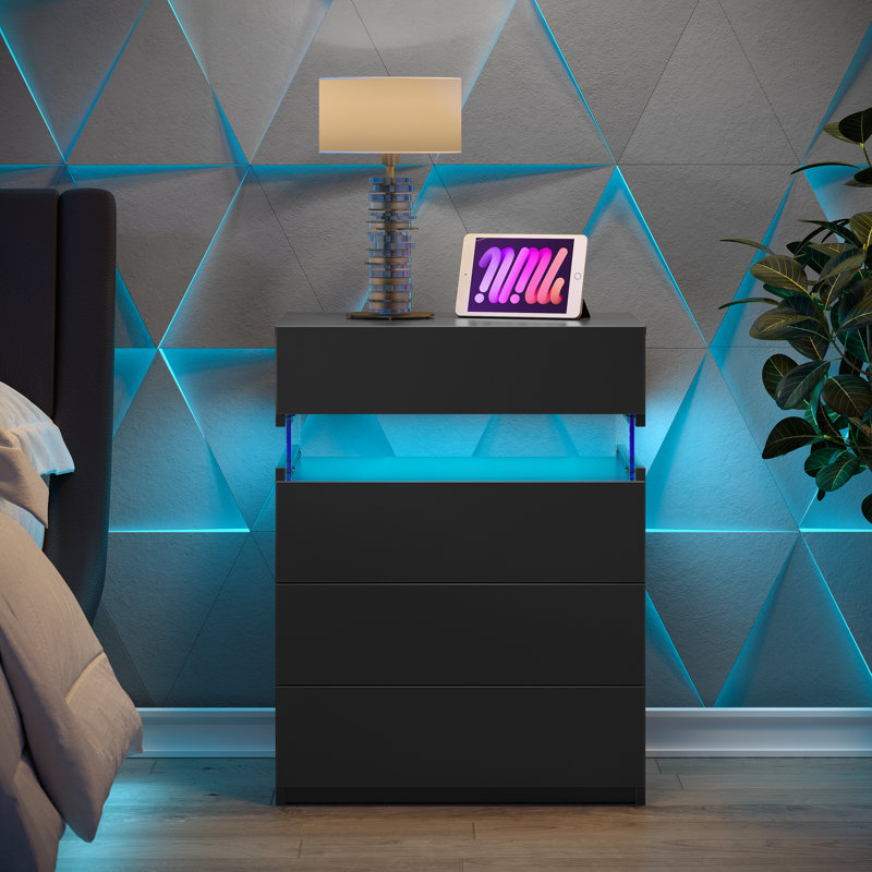 Led Nightstand With Gun Drawers, Black