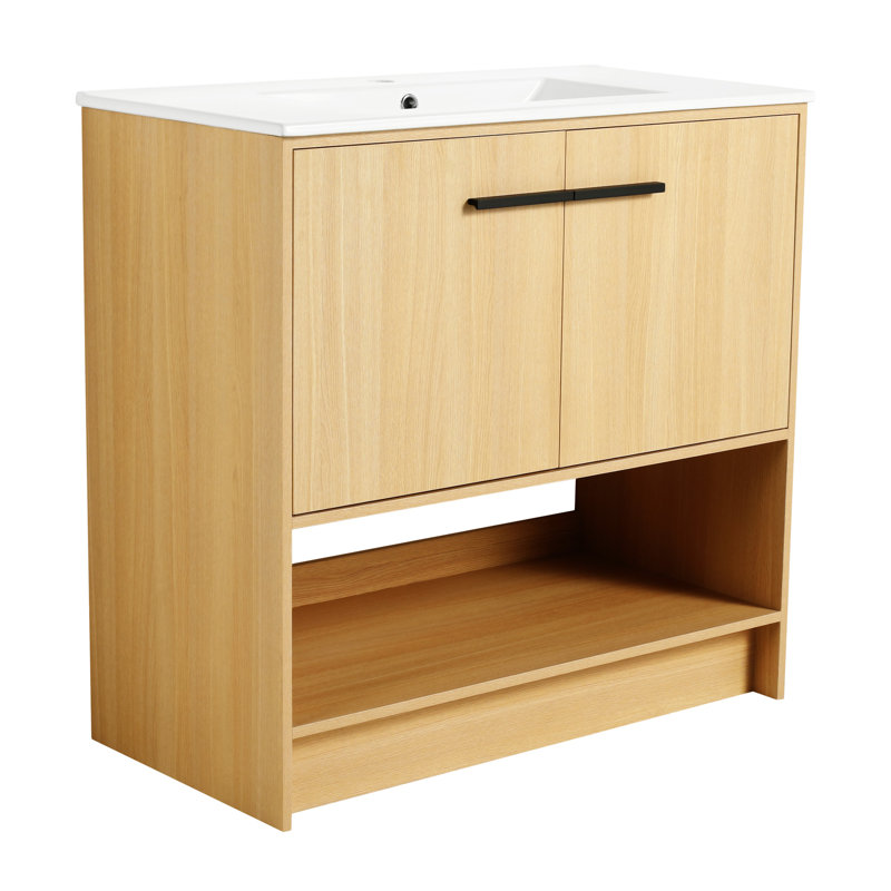 Meuble-lavabo 36 po avec lavabo en céramique, Noir, noir, noir, noir, Chêne