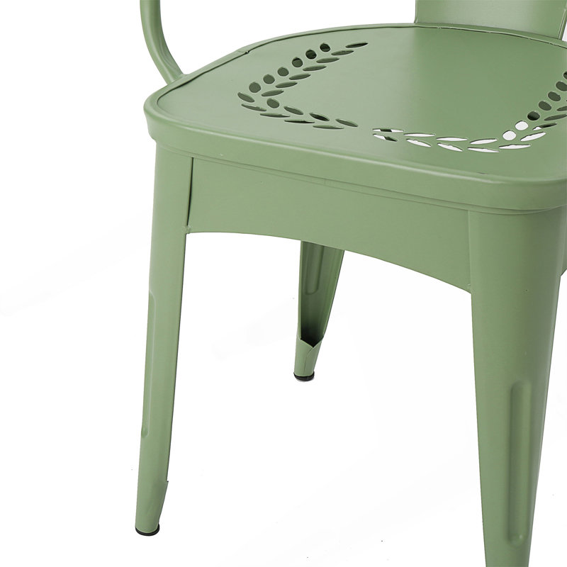 Ensemble bistro traditionnel pour 2 personnes avec table ronde, fauteuils en fer forgé, motif floral et design empilable Alan