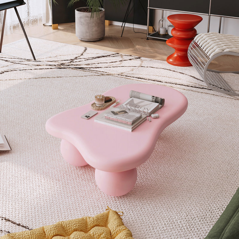Coffee Table with 3 Ball Legs for Living Room, 11.7" H x 40" W x 26.8" D, Pink, Pink