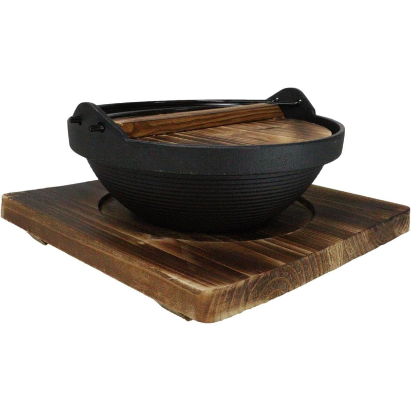 Cast Iron Japanese Sukiyaki Shabu Nabe Personal Cooking Hot Pot With Trivet 8"D