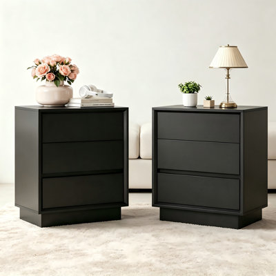 Ensemble de 2 tables de chevet avec 3 tiroirs pour petit espace, chambre à coucher, noir
