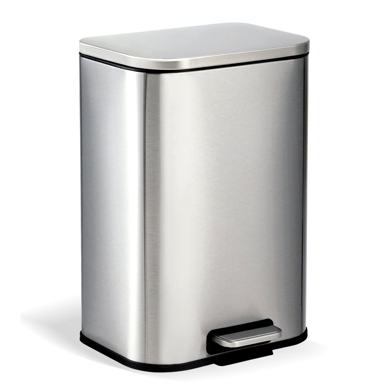 Poubelle en acier inoxydable 3,2 gallons avec couvercle à fermeture en douceur, 12 gal, Acier Inoxydable