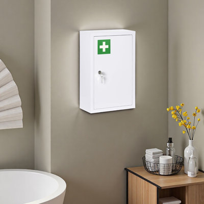12x18 Lockable Medicine Cabinet 3 Tier Steel Medical Box 2 Keys Bathroom Wall Storage