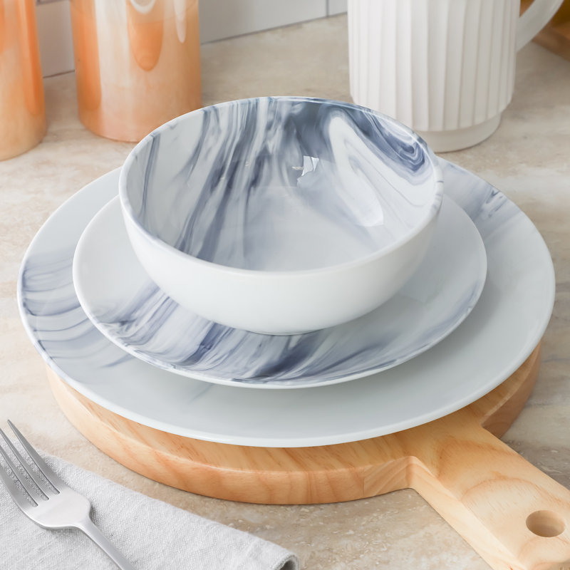 Gibson Home 12 Piece Round Fine Ceramic Dinnerware Set in Blue, Blue