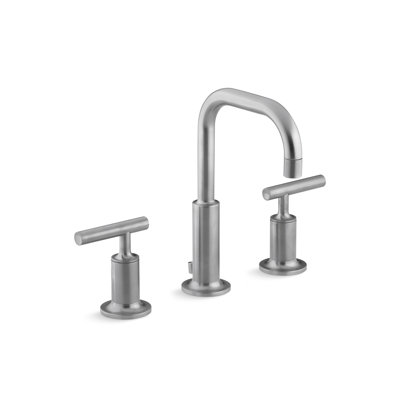 Purist® Widespread Faucet with Drain Assembly Low Lever Handles and Low Gooseneck Spout