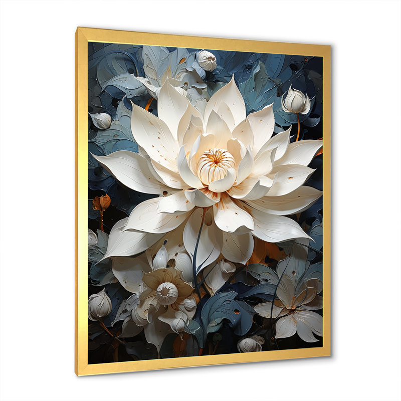 «Serenity Blossum Lotus I» sur toile, Cadre doré simple, H 20 po x l 12 po x P 1 po