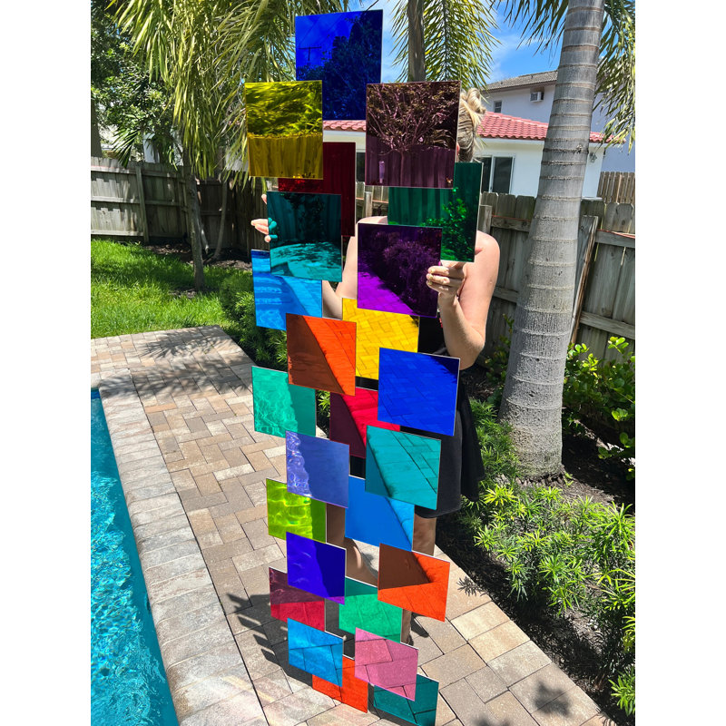 Art mural en acrylique minimaliste en cubes, L 28 po x H 91 po