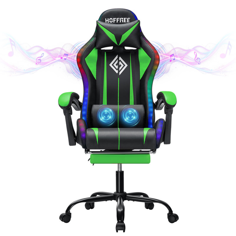 Fauteuil de jeu avec haut-parleurs Bluetooth et lumières à DEL RVB Fauteuil de jeu vidéo de massage ergonomique avec repose-pieds à haut dossier avec support lombaire
