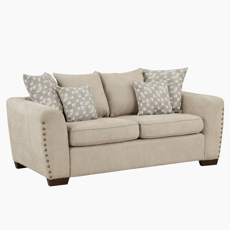 Langara Transitional Chenille 3-Piece Living Room Set with Elegant Nailhead Trim, Reversible Cushions & 16 Included Accent Pillows
