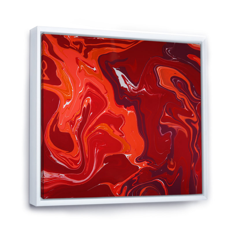 " Red Flame Liquid Marble Art ", White Floater Framed, 36" H x 36" W x 1" D