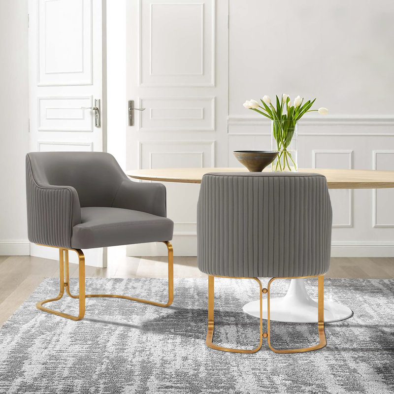 Raya Modern Vegan Leather Upholstered Elm Wood Dining Side Chair in Taupe, Taupe