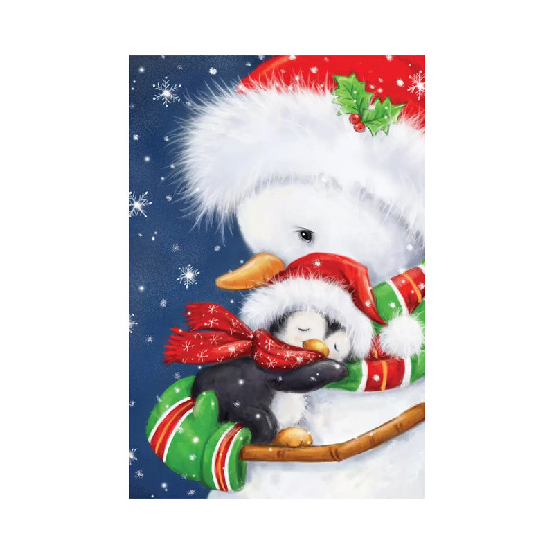 Snowman Hug by MAKIKO - Wrapped Canvas Print, 30.48 cm H x 45.72 cm W