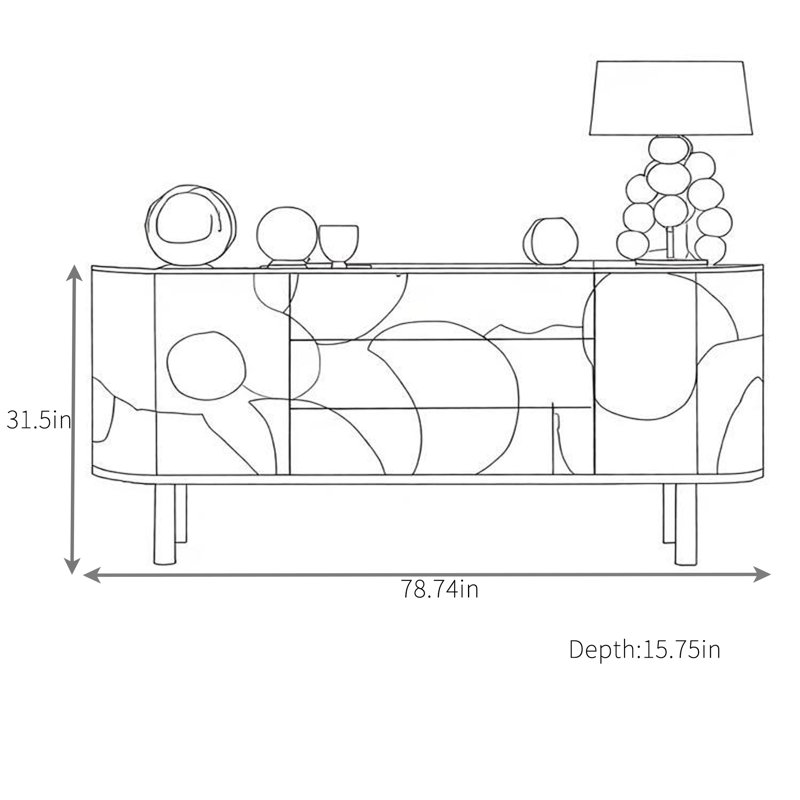 Buffet artistique peint, H 31,5 po x l 78,74 po x P 15,75 po