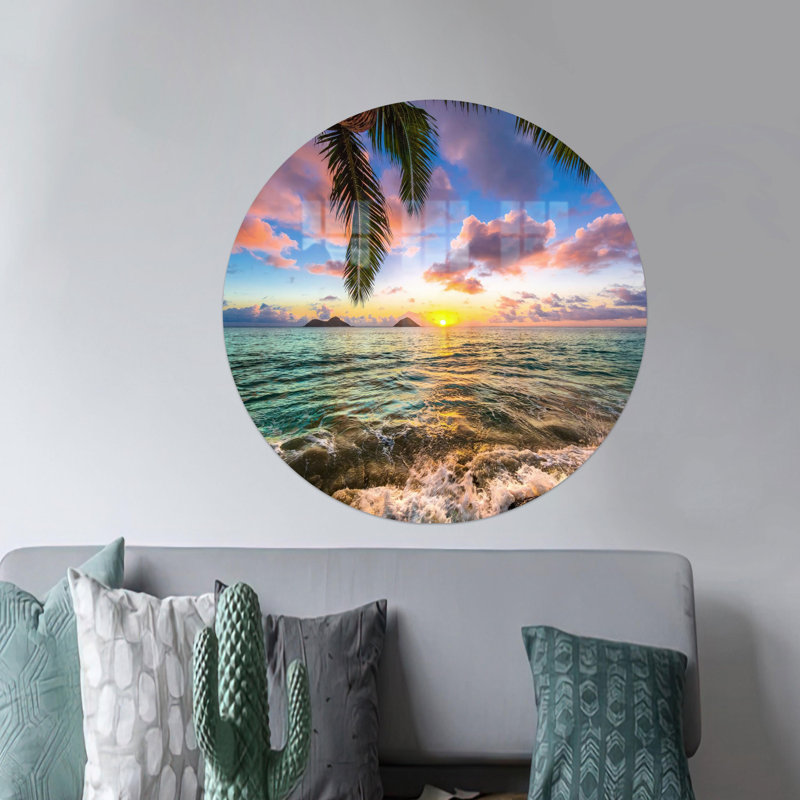 Kailua Sunrise, paysage de mer minimaliste avec style boho pour décoration murale en verre, H 31,5 po x l 47,2 po