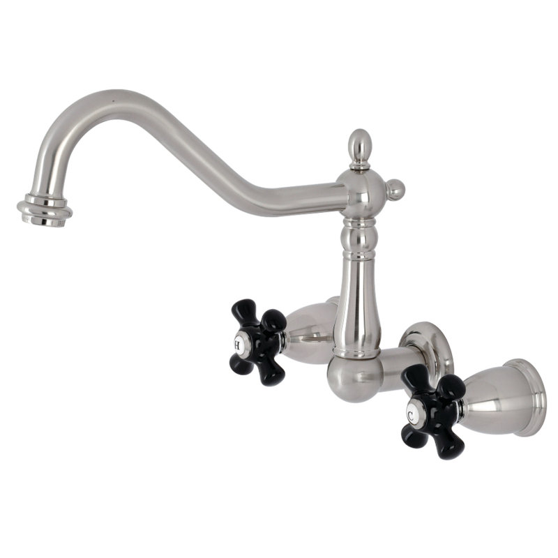 Kingston Brass Duchess Double-Handle 3-Hole Wall-Mount Kitchen Faucet, Brushed Nickel