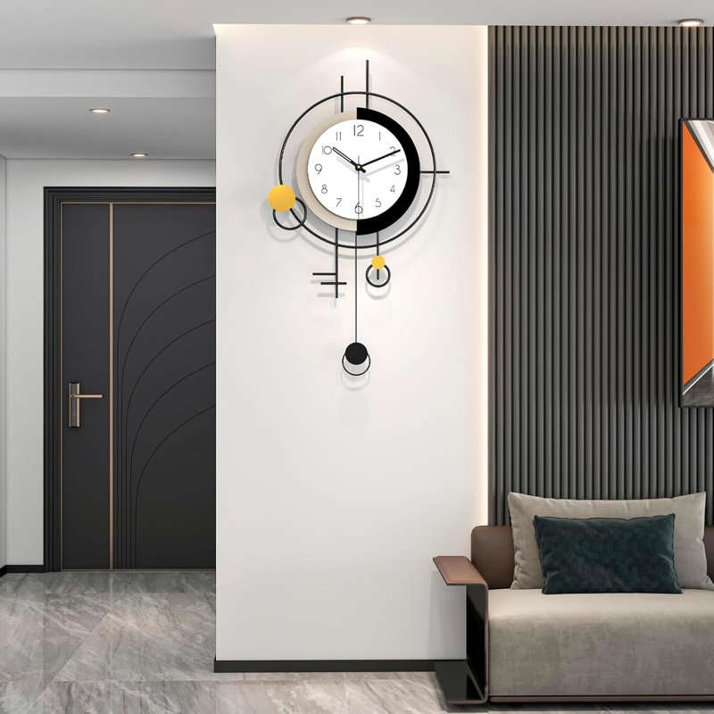 Large Wall Clock Decorative Modern Clock With Pendulum Silent Non-Ticking