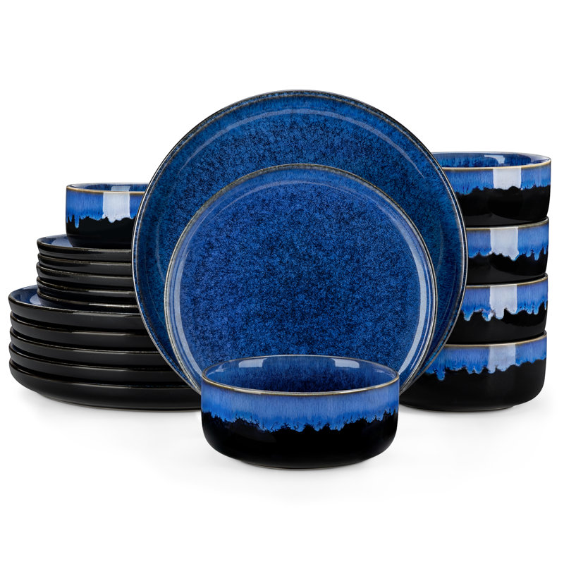 Piece Stoneware Dinnerware Set - Service for 6, Blue
