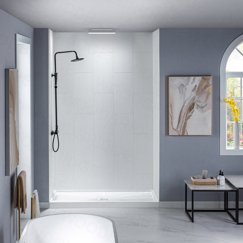 Solid Surface Shower & Tub Wall Panel, Surround, Quick Install, Cuttable, 0.138" thick, 96'' H x 60'' W x 36'' D, Matte White