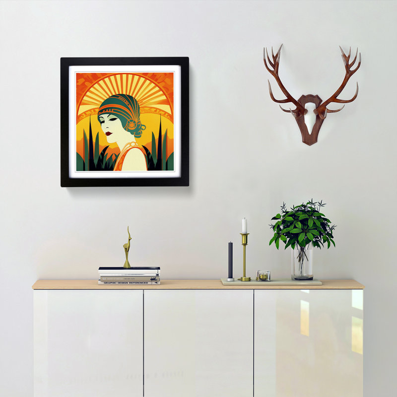 Art Deco Sunset Vintage Art No.1 - Framed Print, Black