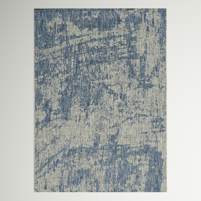 Tapis intérieur / extérieur bleu / sable Adilynn, Rectangle 5 pi 3 po x 7 pi 7 po