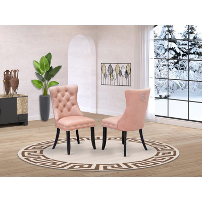 Chaises de salle à manger Dallas Parson - Ensemble de 2 chaises capitonnées en tissu beige et rouge capitonné cloutées