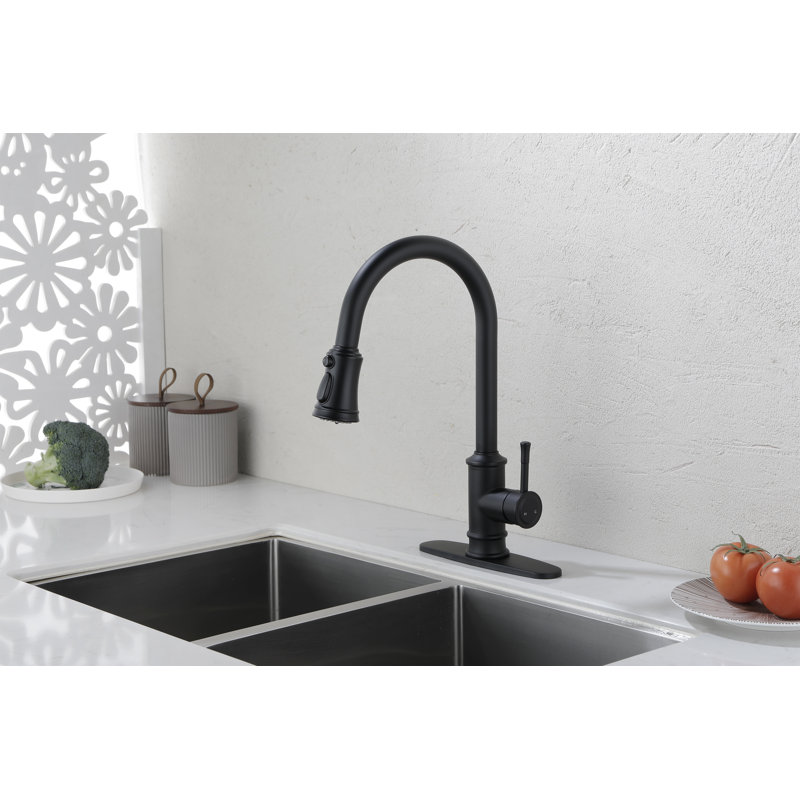 Pull Down Kitchen Faucet With Spray Head, Single Handle, Chrome Finish | Gift Idea, Matte Black Stainless Steel