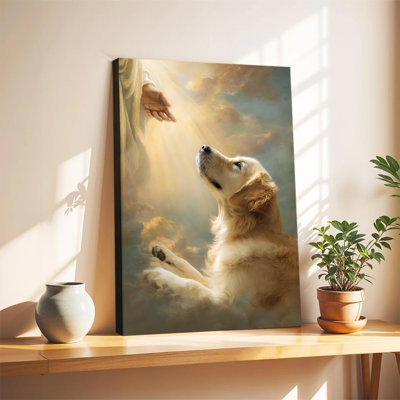 Golden Retriever Reaching for Heaven Canvas Wall Art Framed Ready to Hang Living Room Bedroom Home Decor